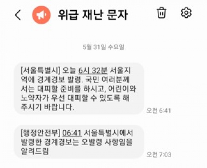 23년 5월 31일 서울시 경계경보 발령 오류 문자 발송에 대한 시민들의 의견 조사